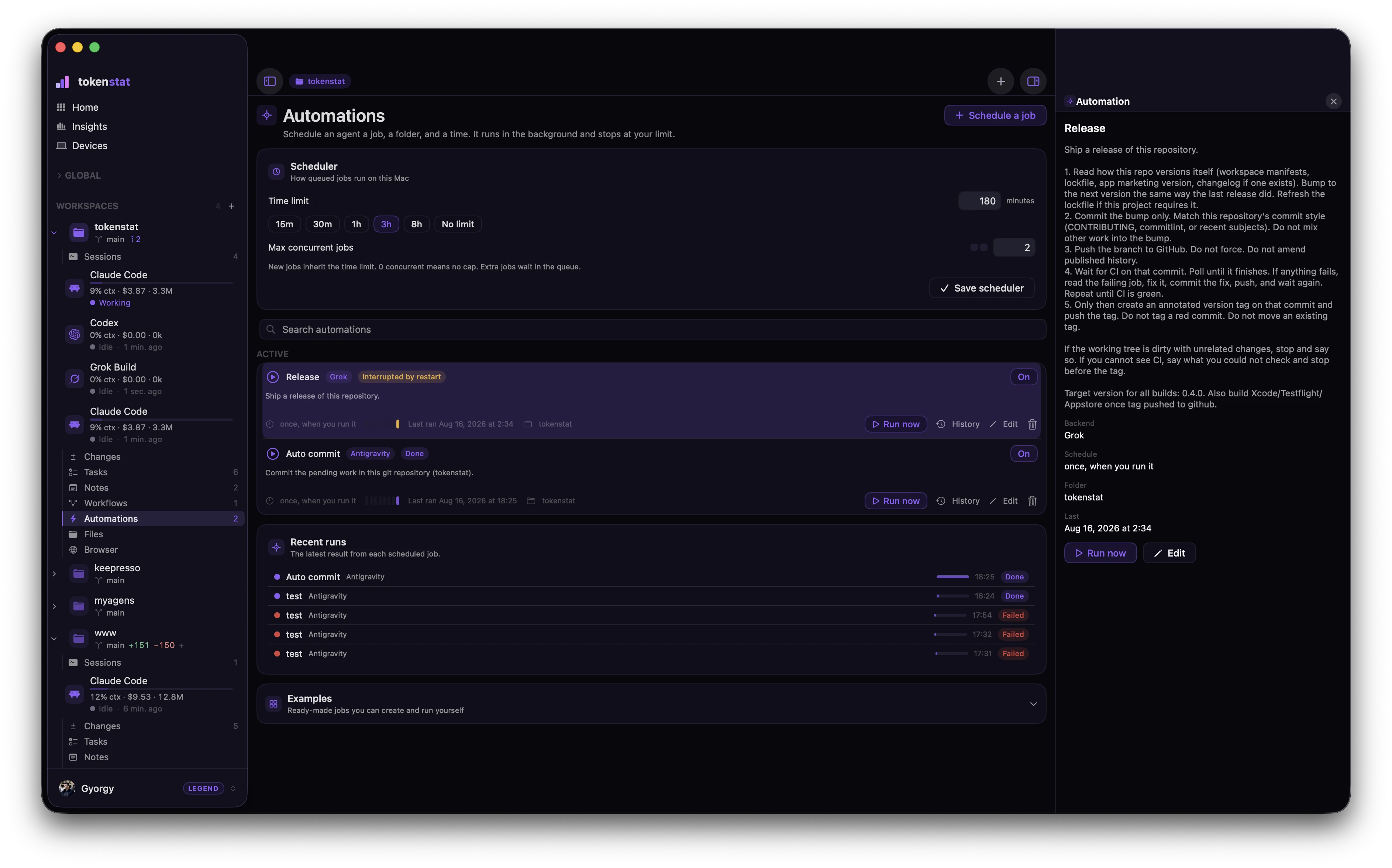 tokenstat Automations screen