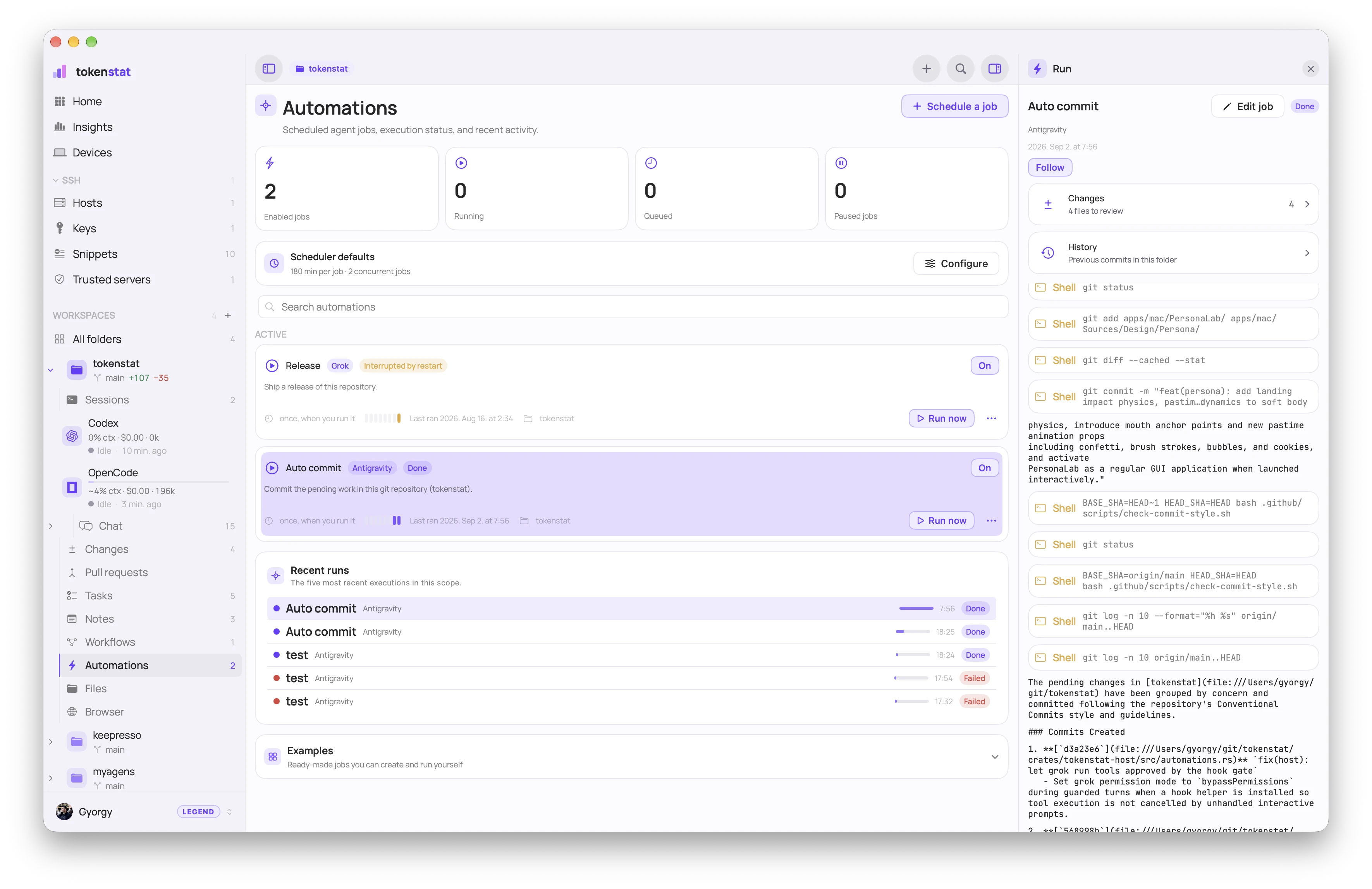 tokenstat Automations screen