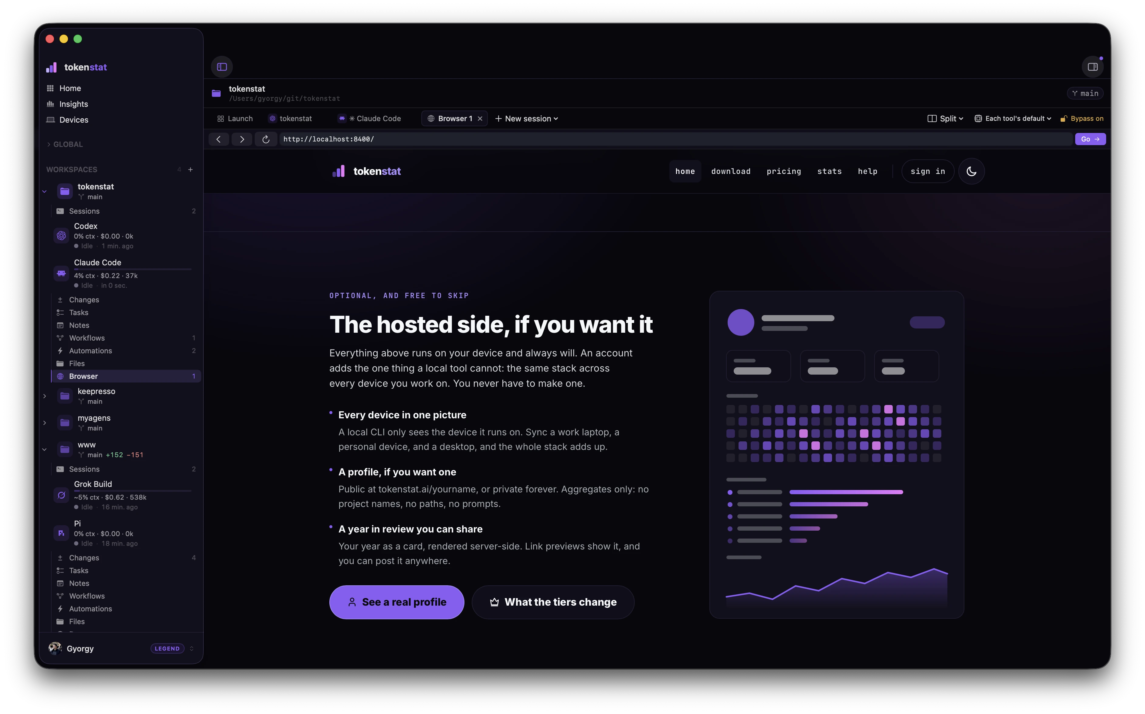 tokenstat Browser screen