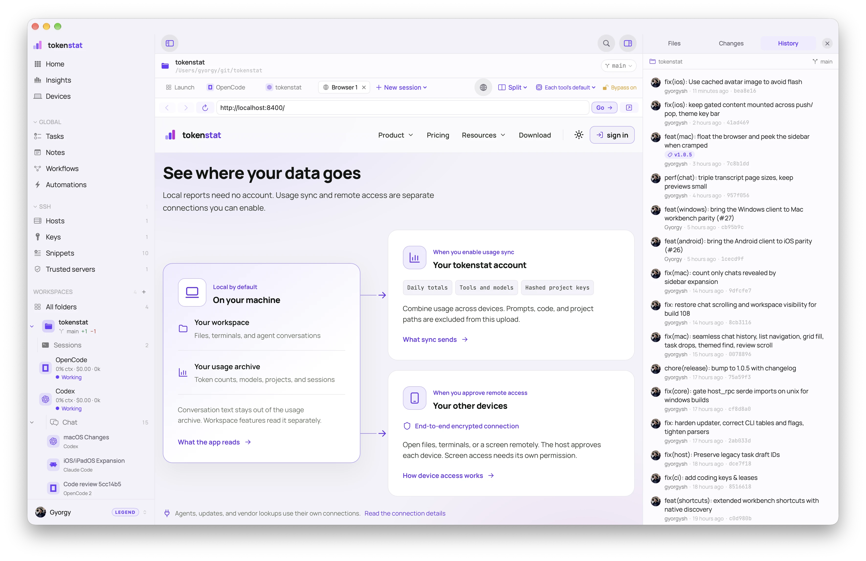 tokenstat Browser screen