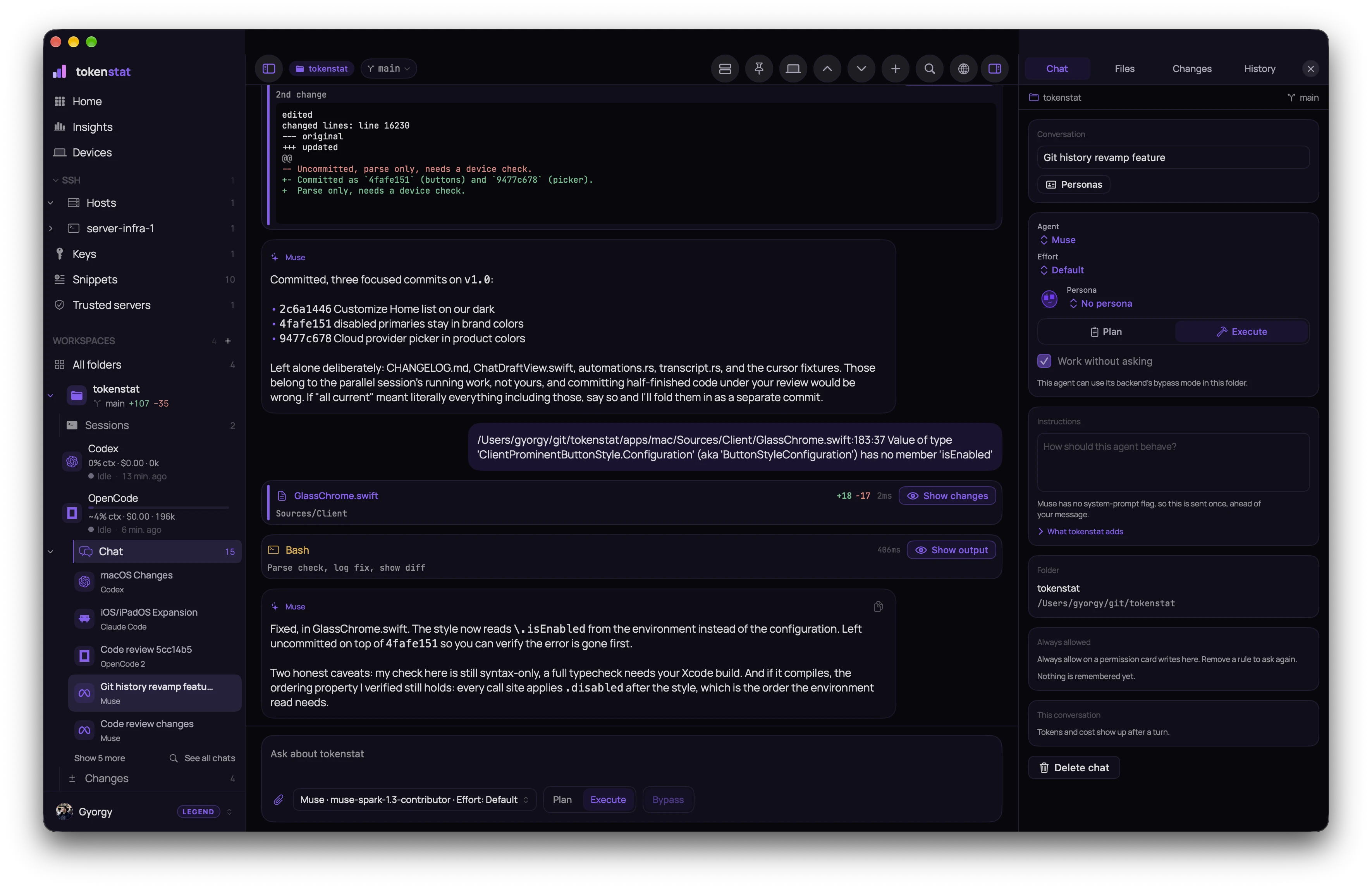 tokenstat Chat screen