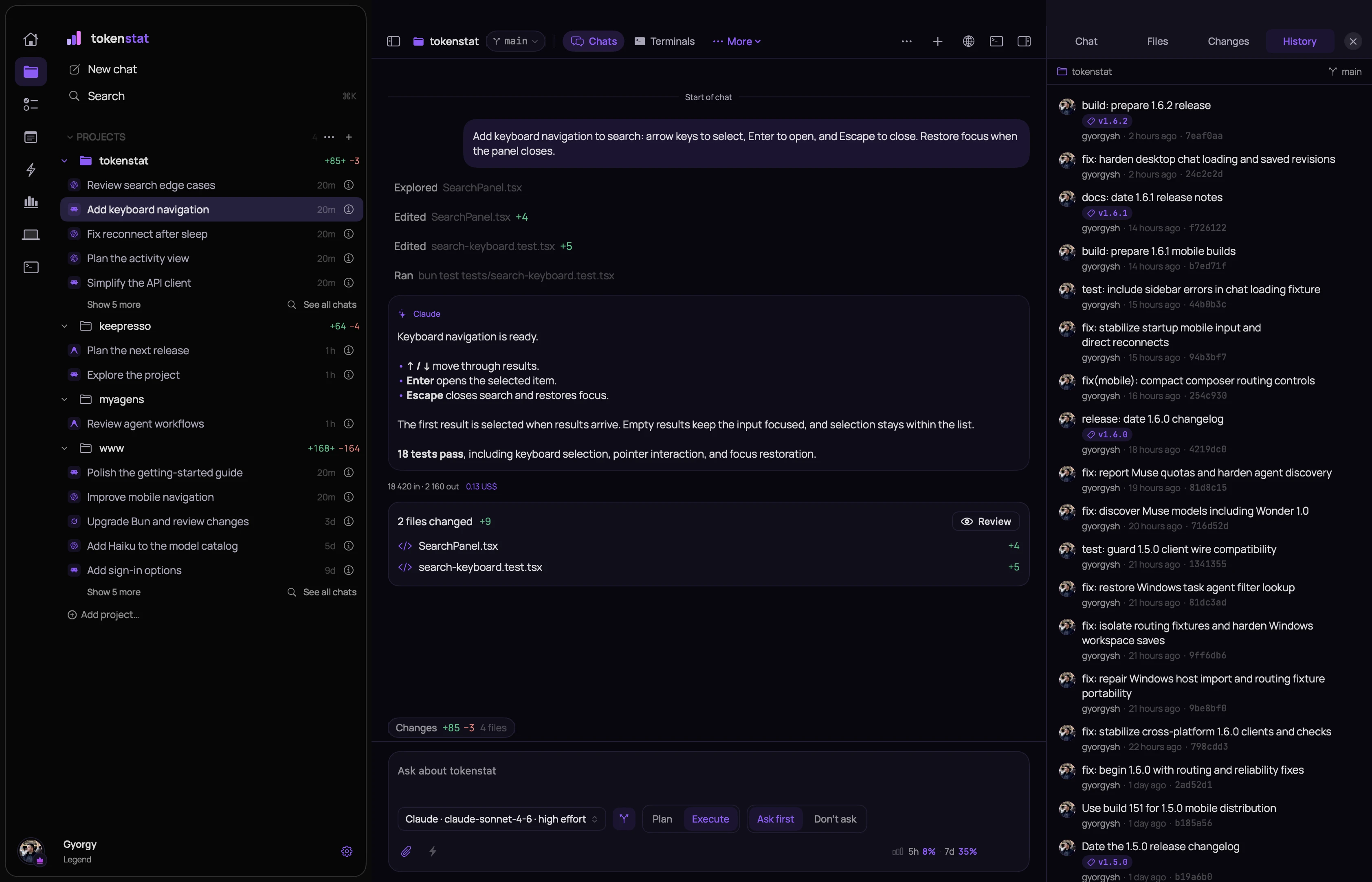 tokenstat Chat screen