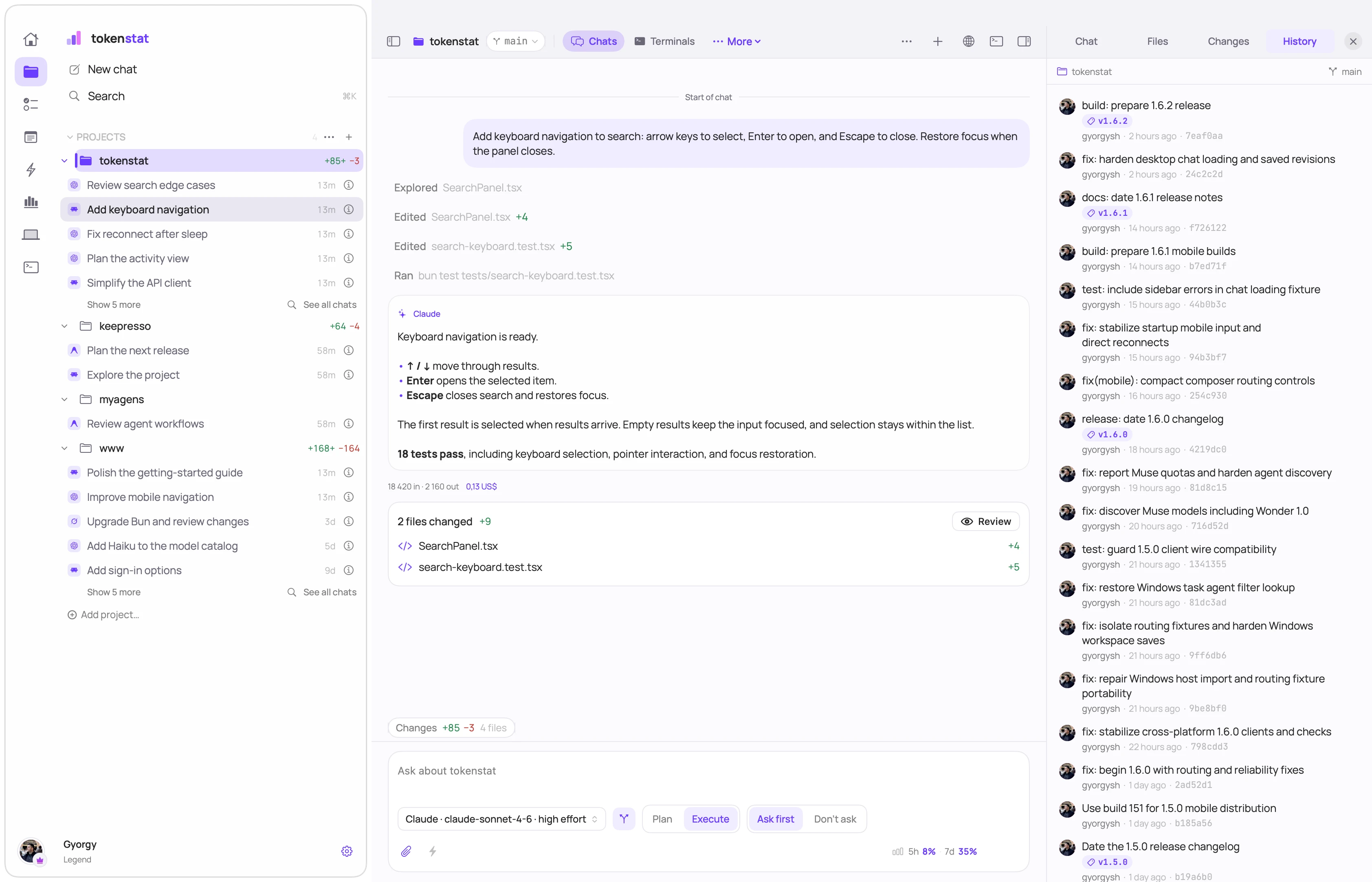 tokenstat Chat screen