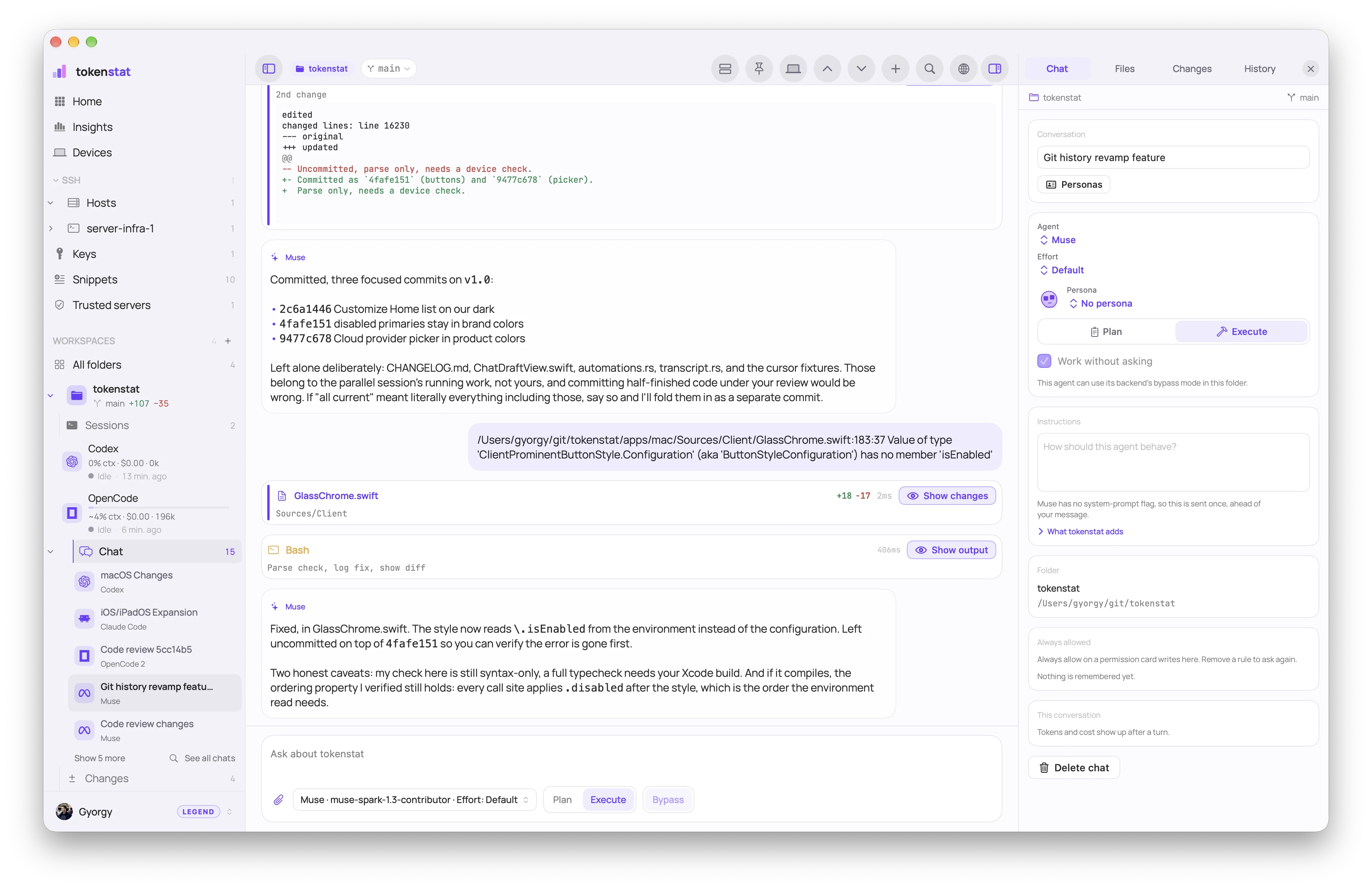 tokenstat Chat screen
