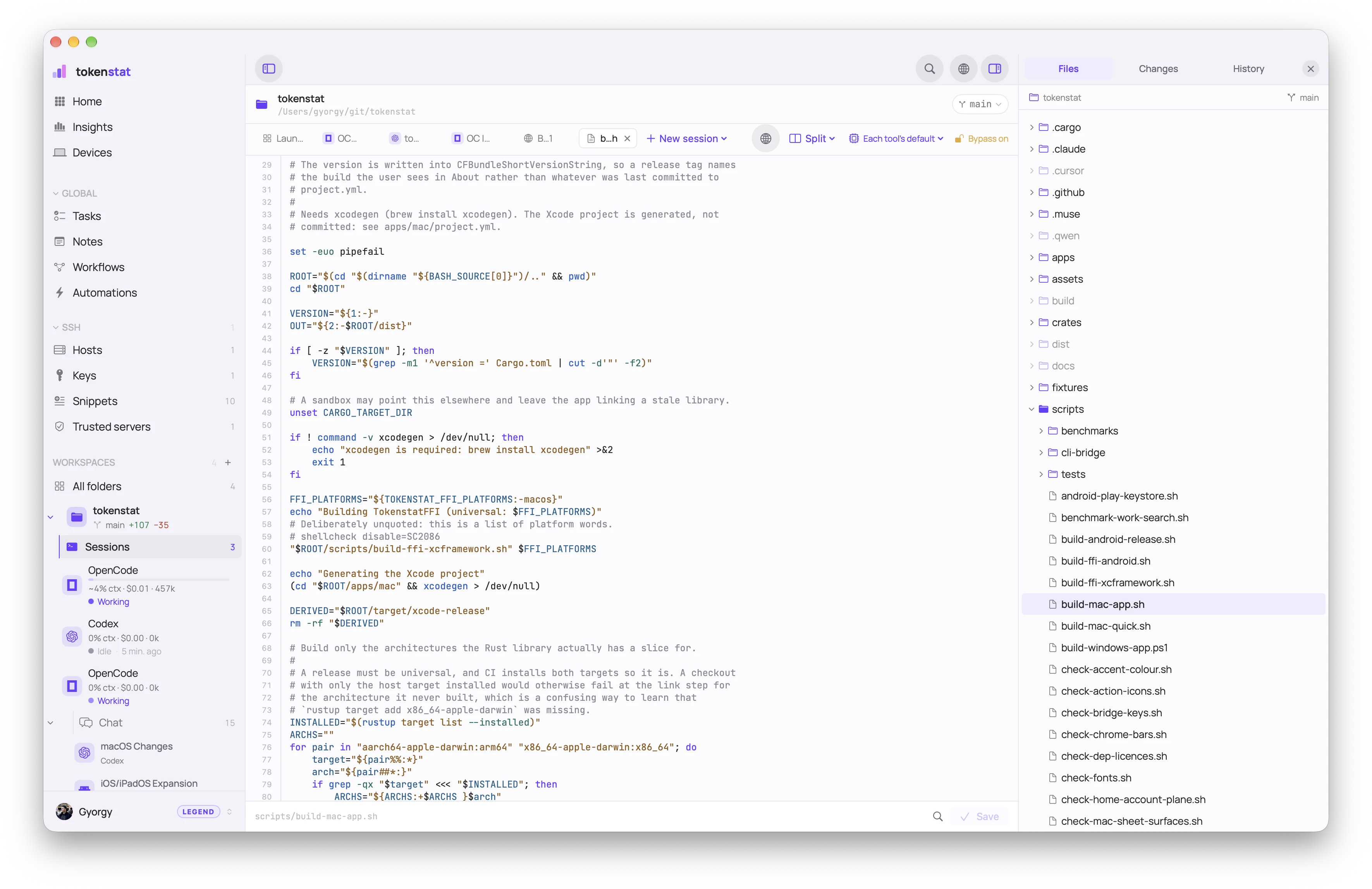 tokenstat Files screen