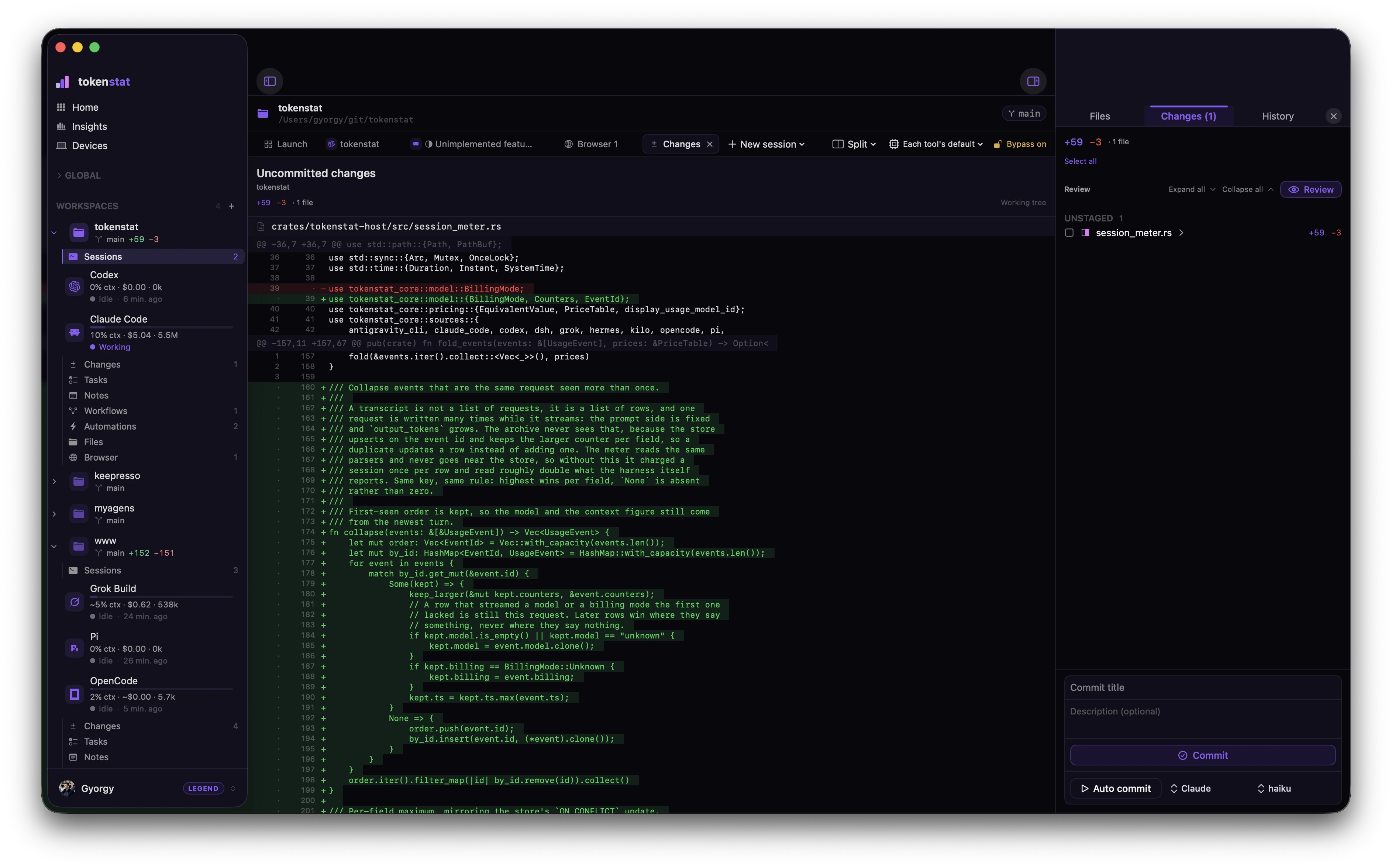 tokenstat History screen