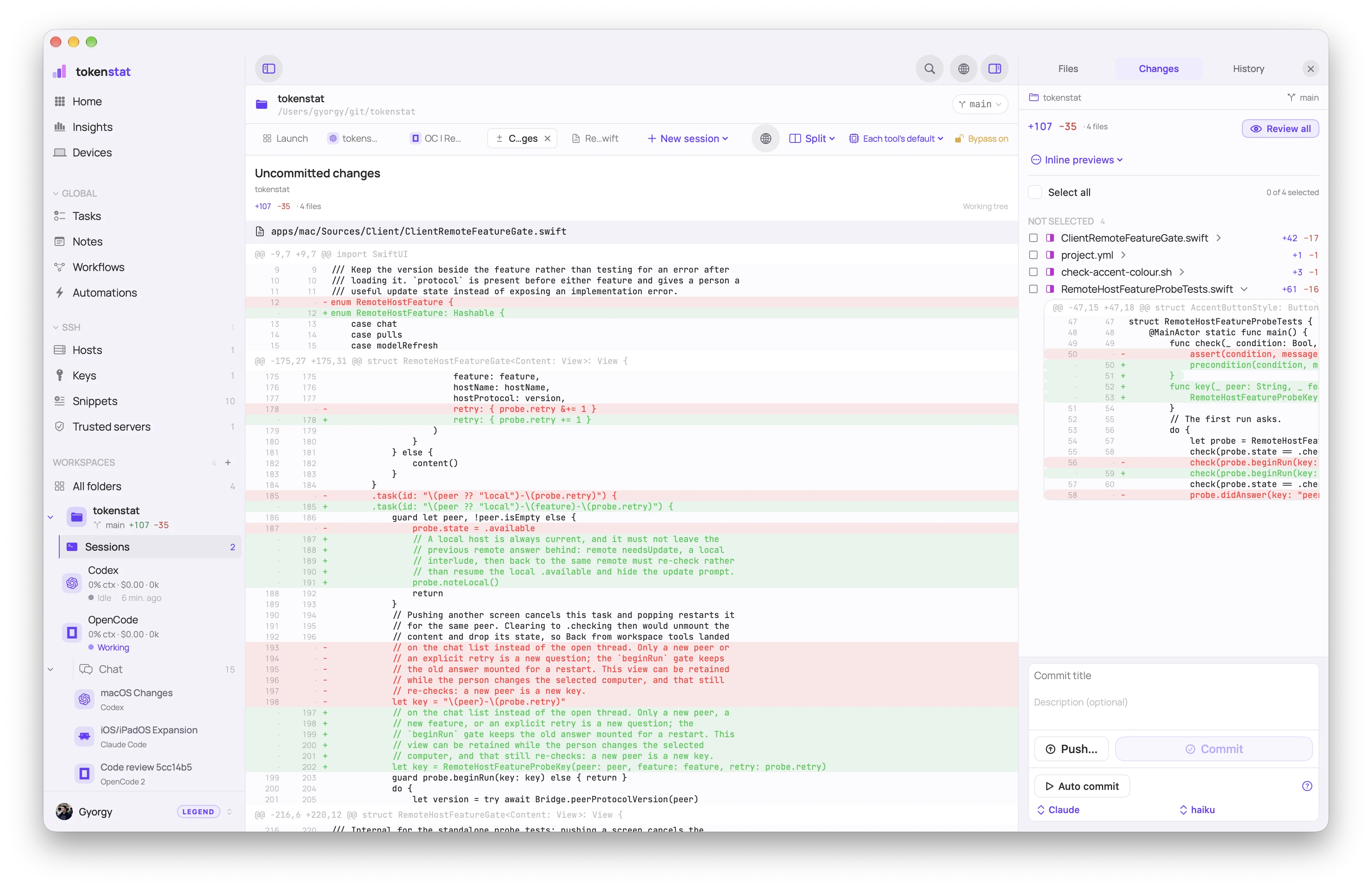 tokenstat History screen