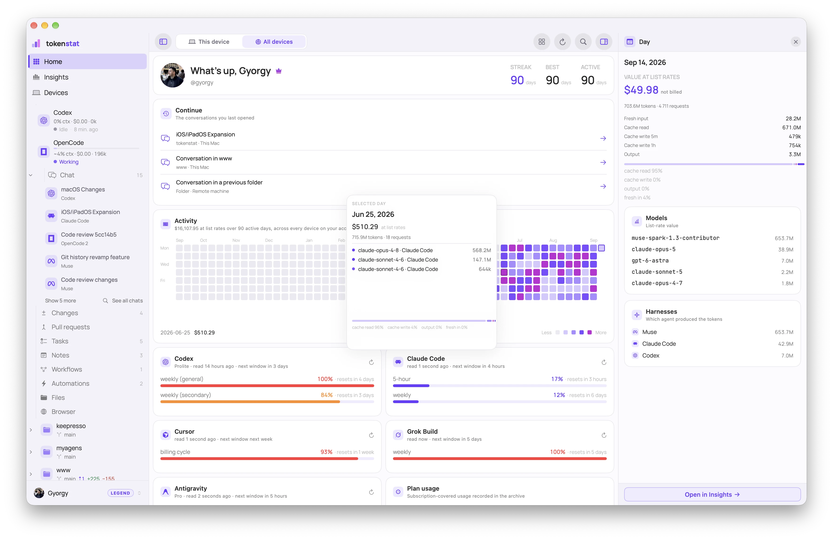tokenstat Home screen