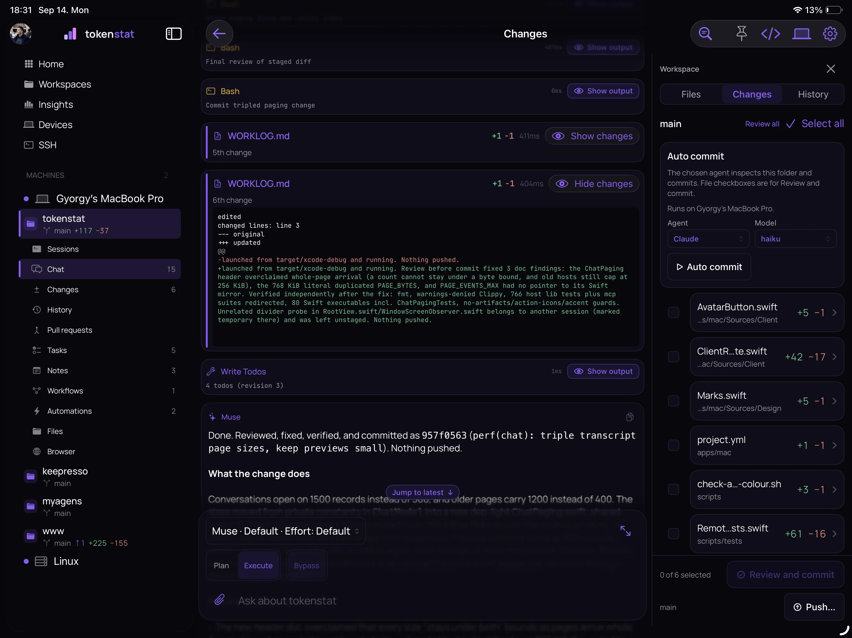 tokenstat Chat screen