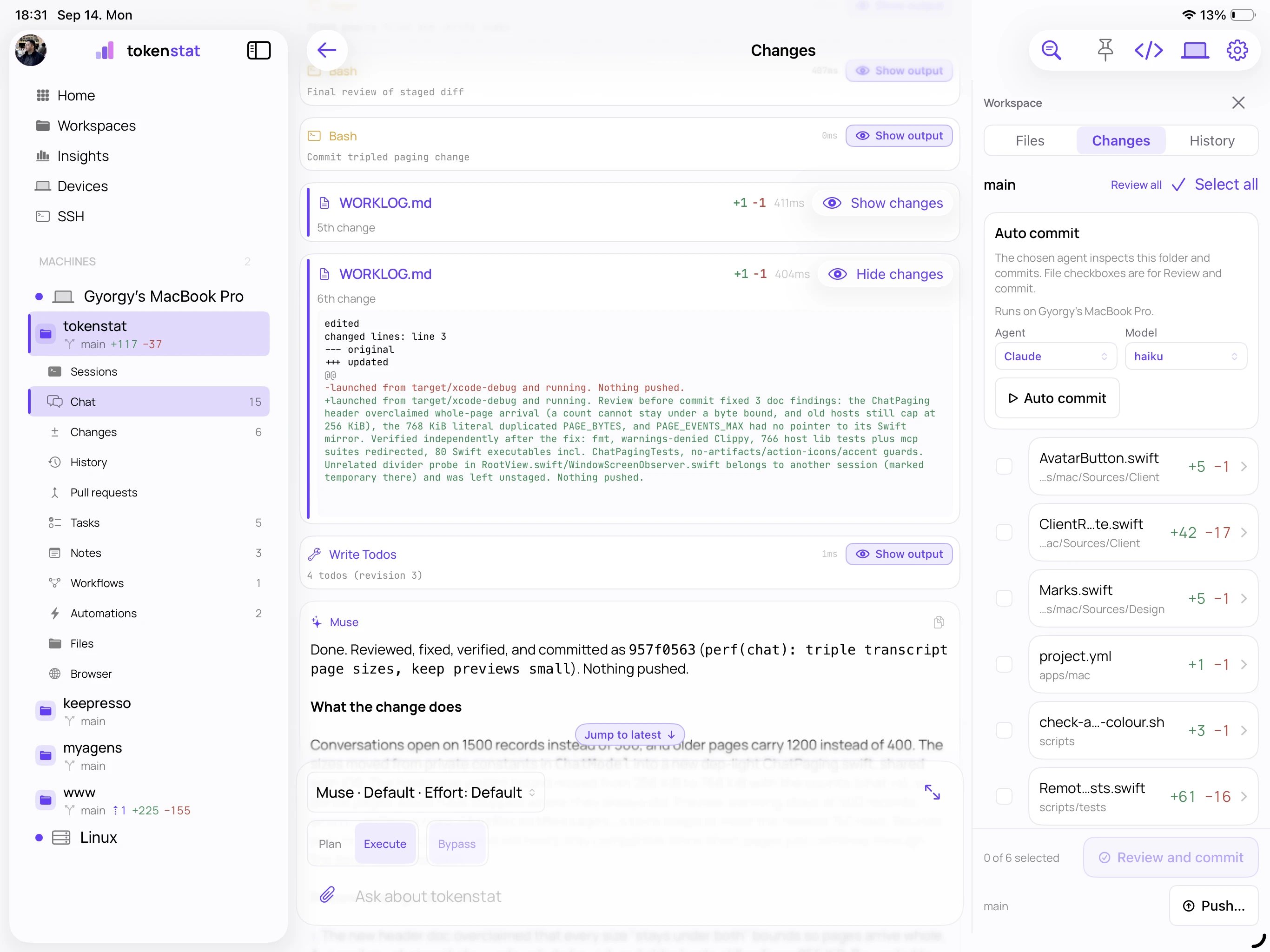 tokenstat Chat screen