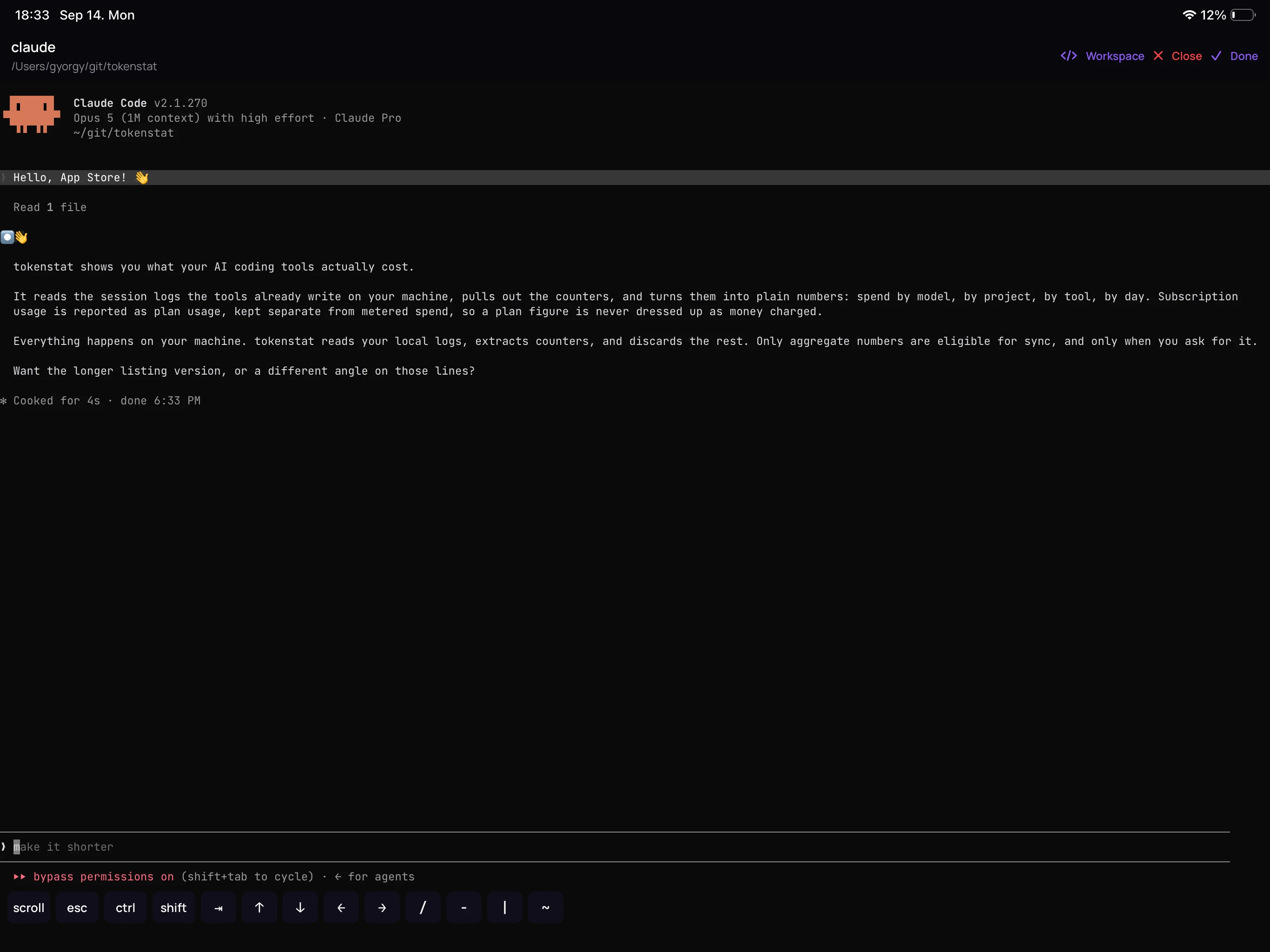 tokenstat Live session screen