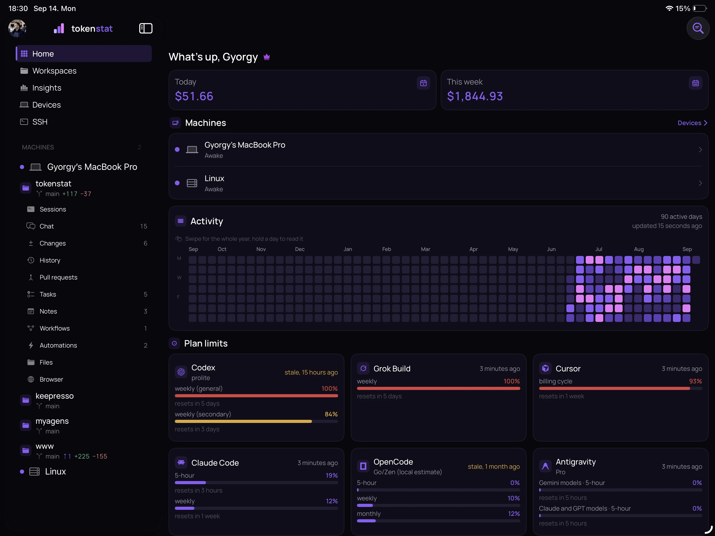 tokenstat Home screen