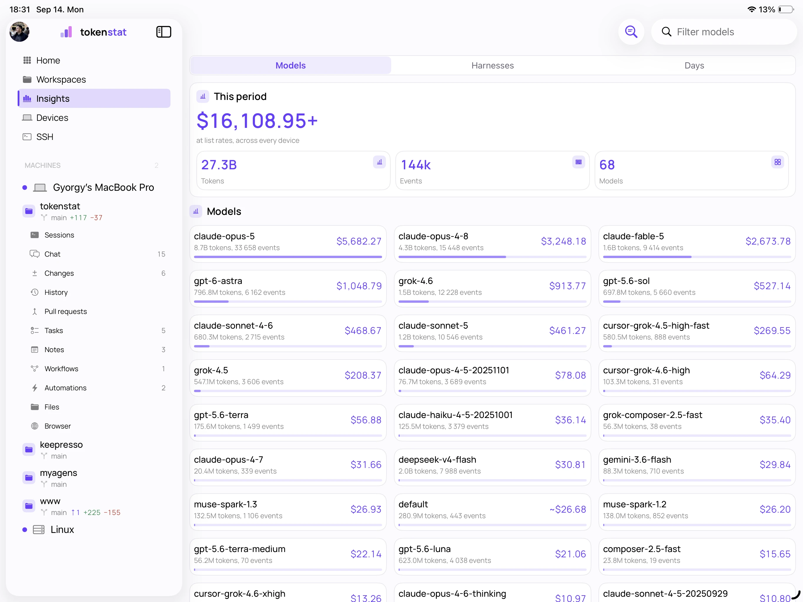 tokenstat Insights screen