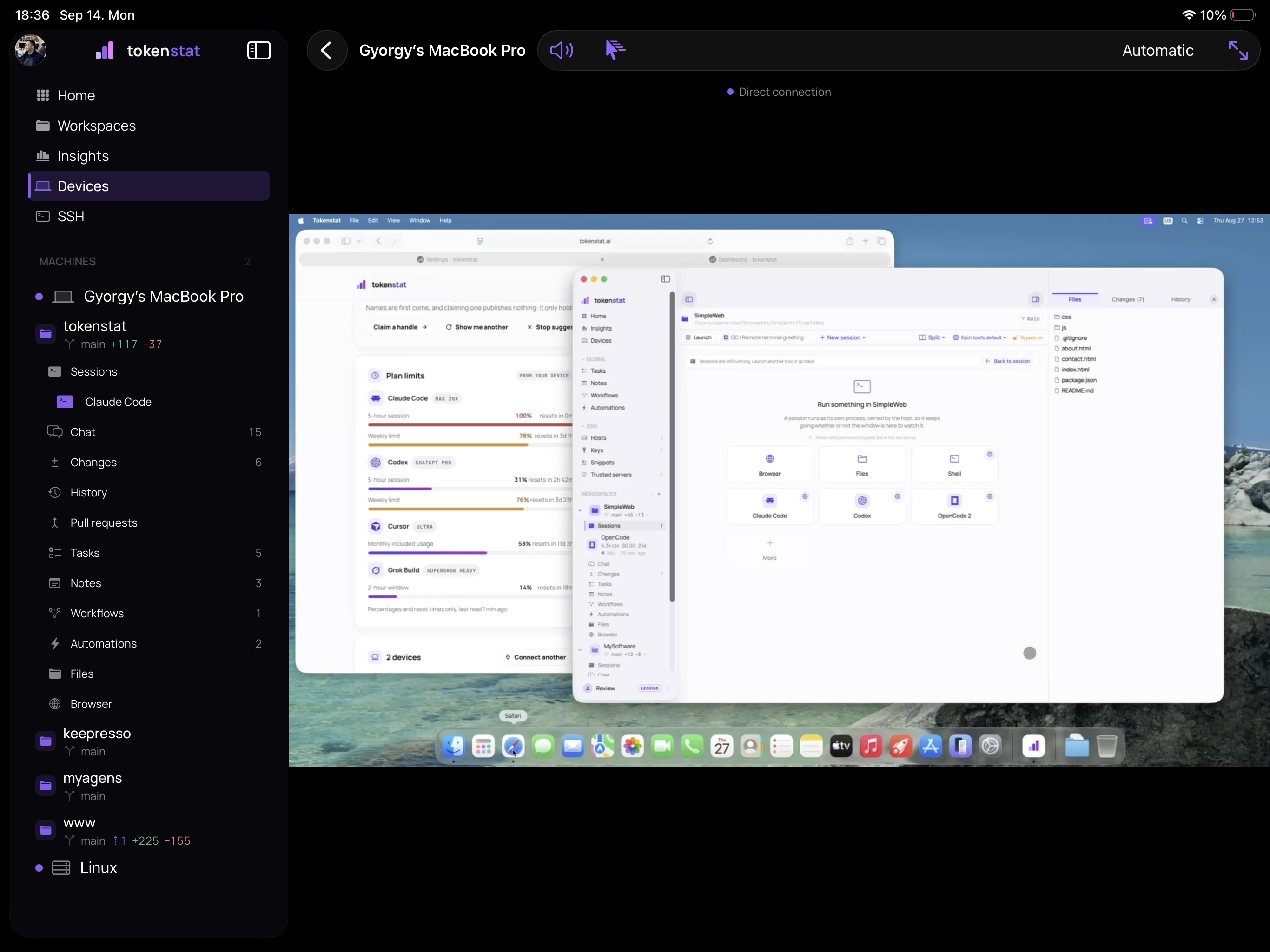 tokenstat Remote desktop screen