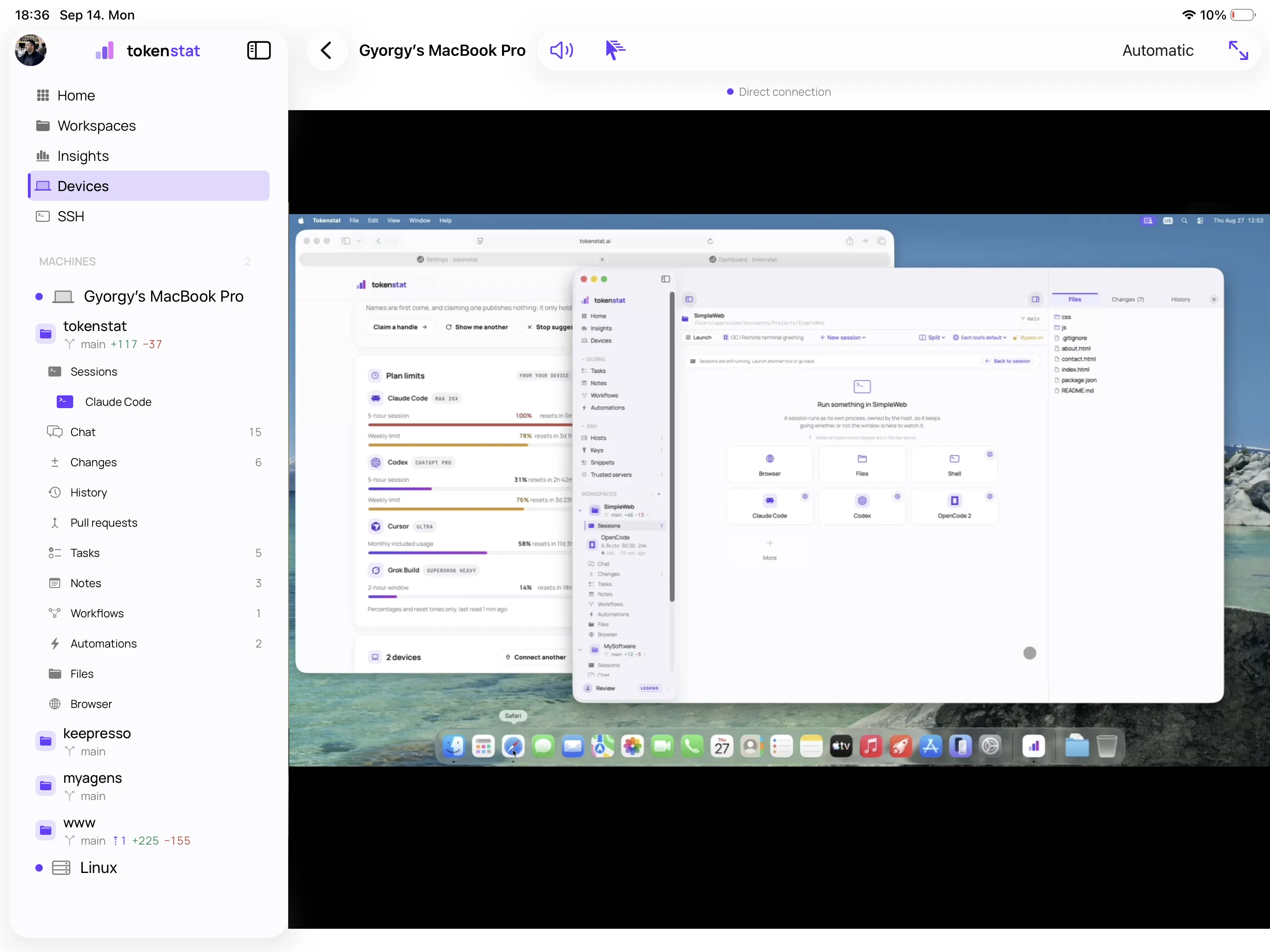 tokenstat Remote desktop screen