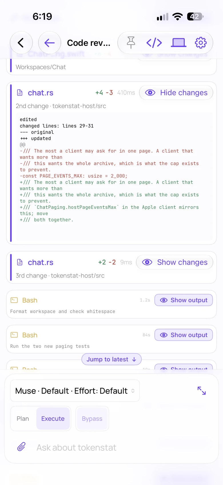 tokenstat on iPhone: chat