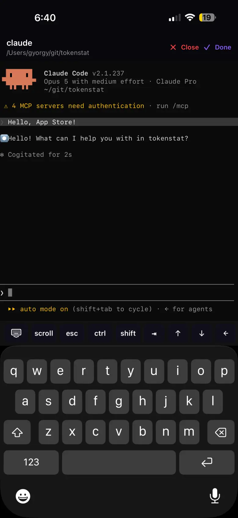 tokenstat on iPhone: live