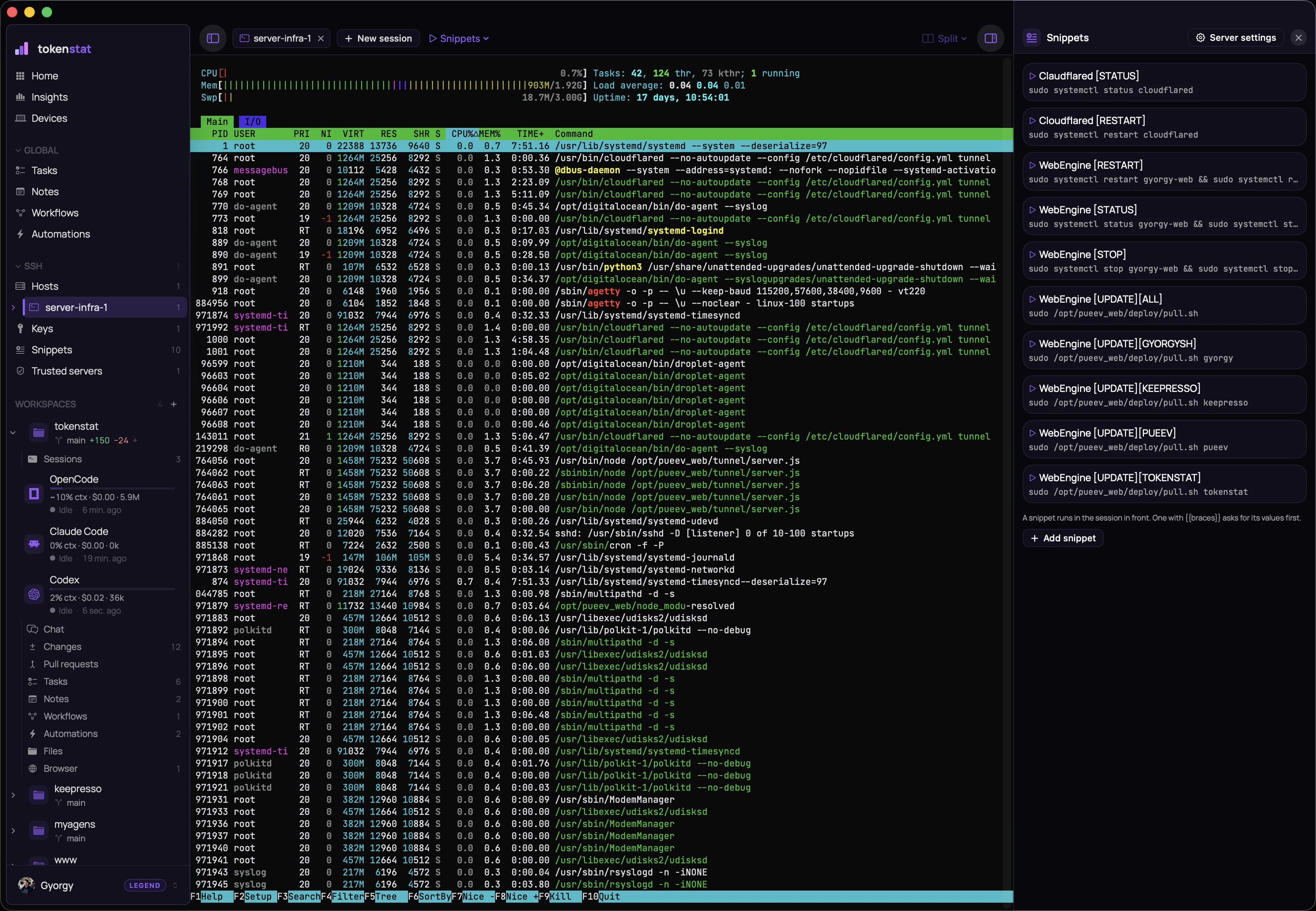 tokenstat SSH screen