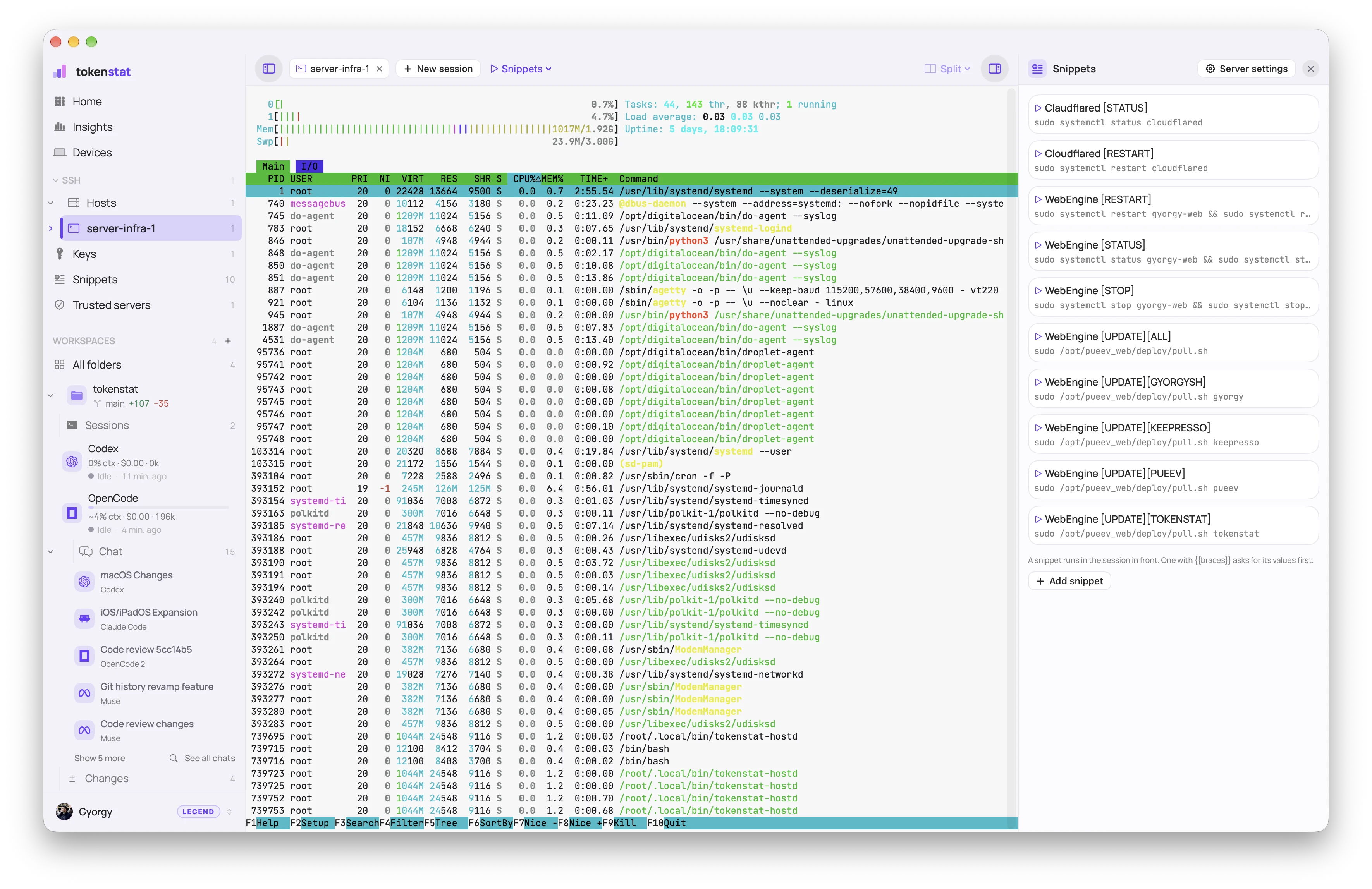 tokenstat SSH screen