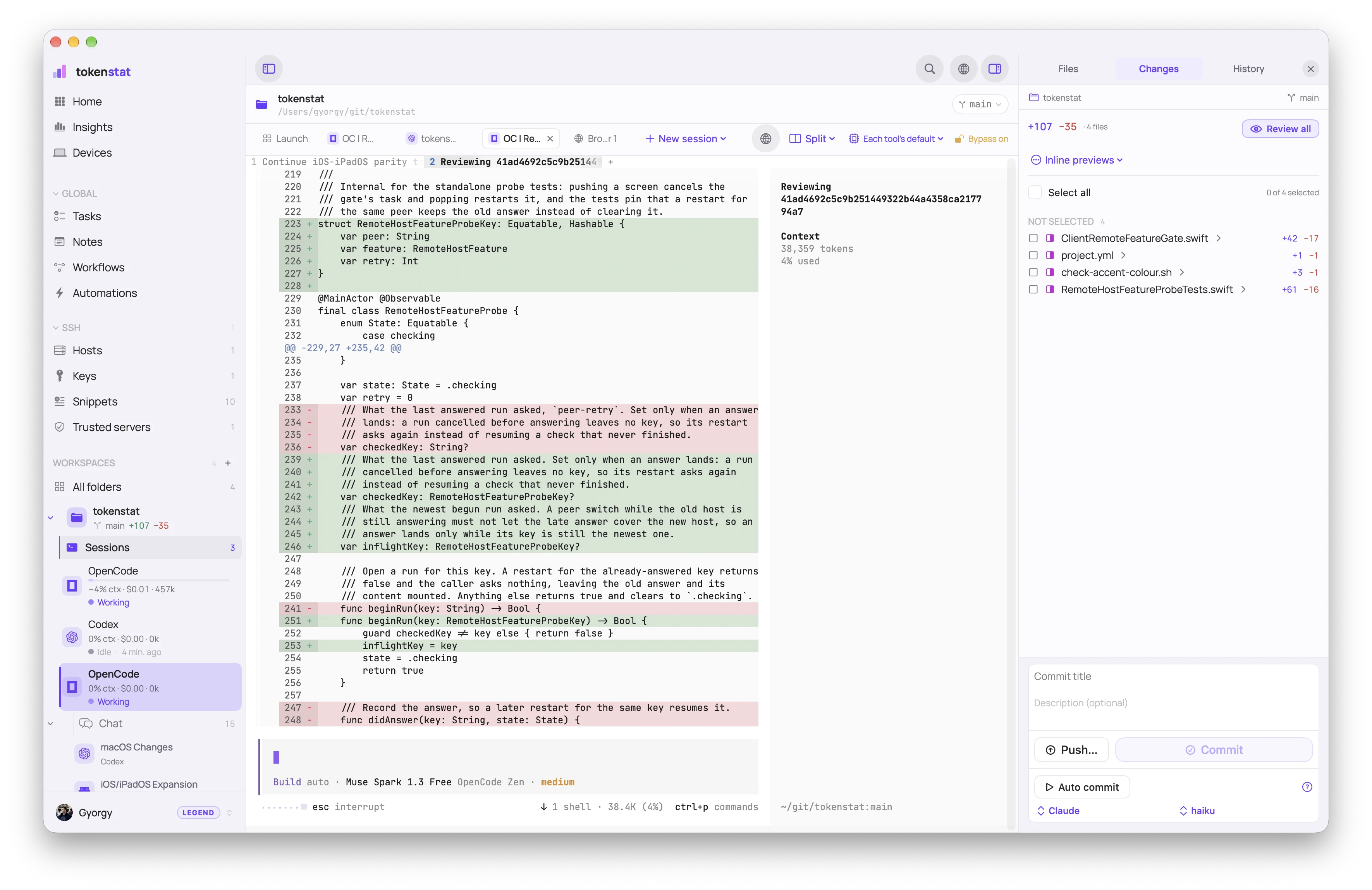 tokenstat Agent session screen